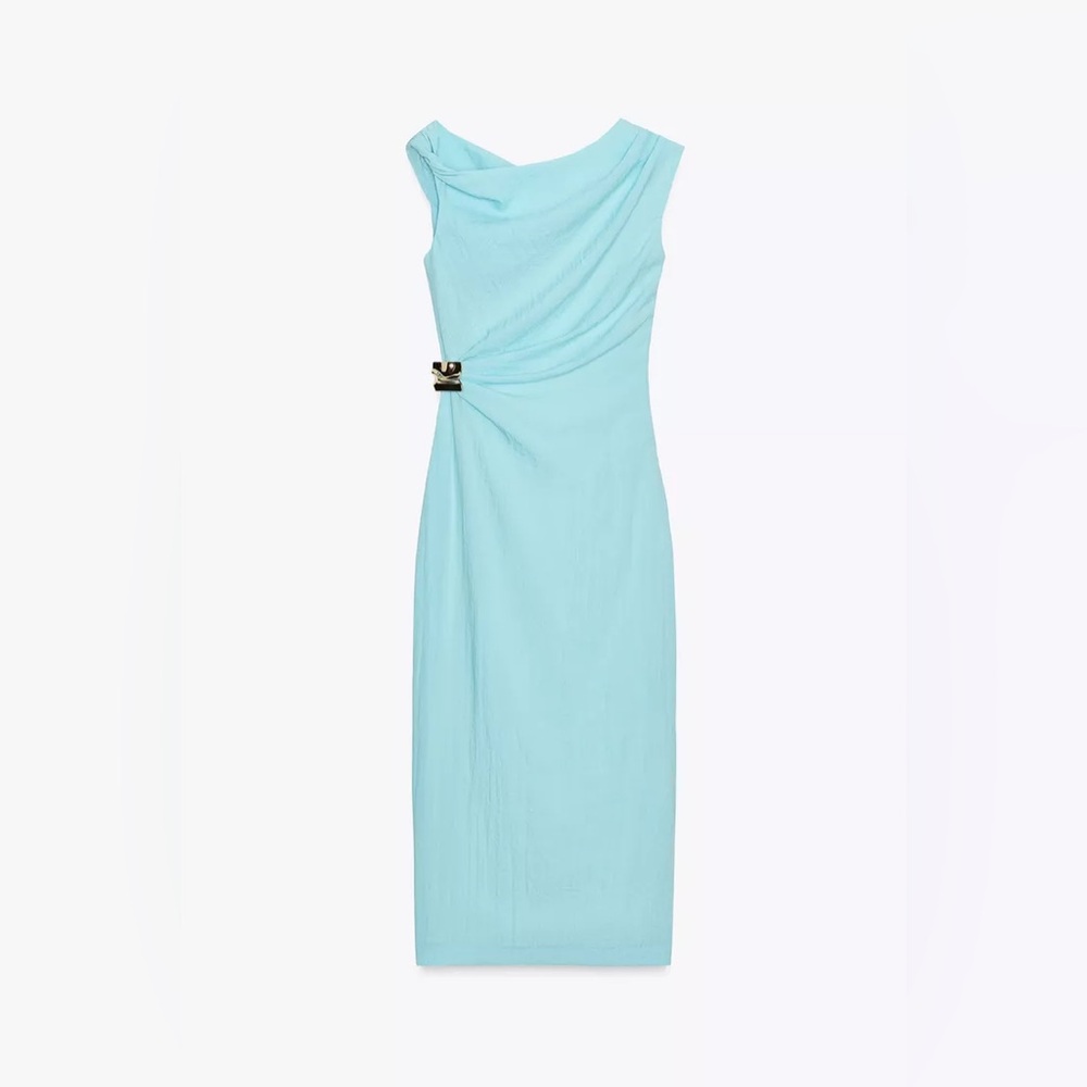 NWT ZARA ASYMMETRIC MIDI DRESS WITH APPLIQUÉ - Picture 6 of 9